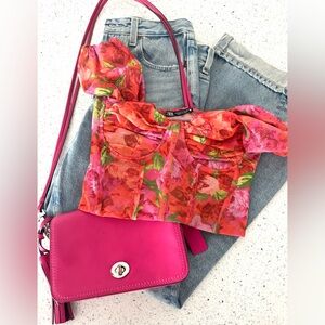 Zara Corset Style Crop Top Multi-color Floral